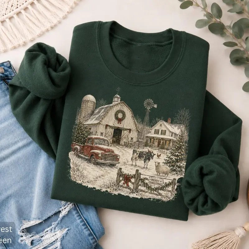 Vintage Christmas Farmhouse Snowy Barn T-Shirt / Sweatshirt / Hoodie