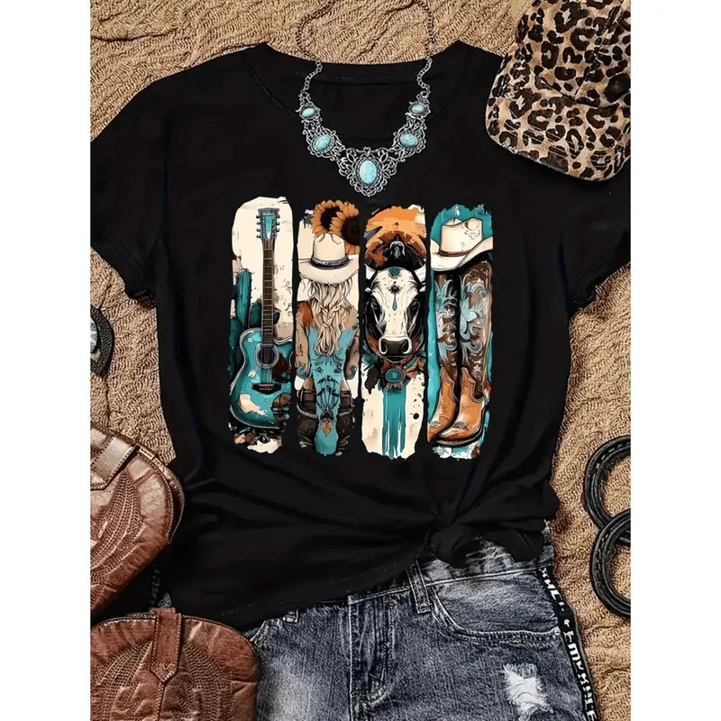 Vintage Western Cowgirl Horse and Cowboy Boots T-Shirt / Sweatshirt / Hoodie