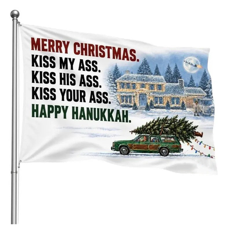 Funny Merry Christmas Happy Hanukkah Holiday Flag