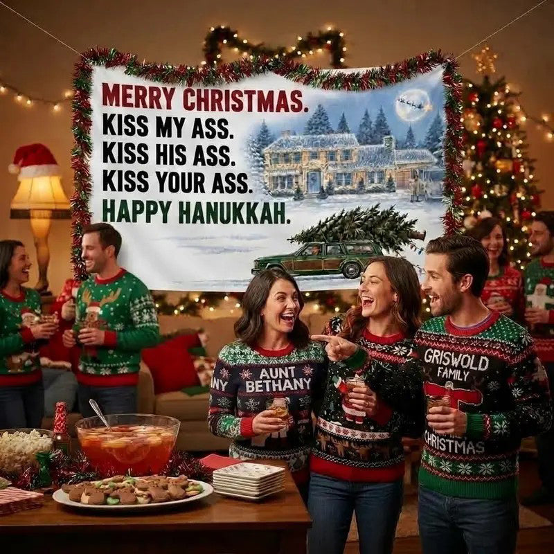 Funny Merry Christmas Happy Hanukkah Holiday Flag