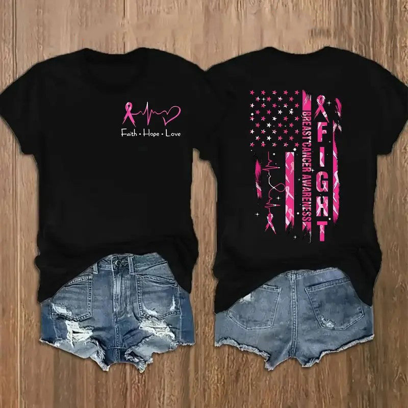 Faith Hope Love Pink Ribbon American Flag Graphic T-Shirt / Sweatshirt / Hoodie