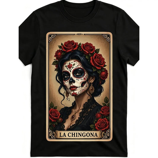 La Chingona Tarot Card Sugar Skull Red Rose T-Shirt / Sweatshirt / Hoodie