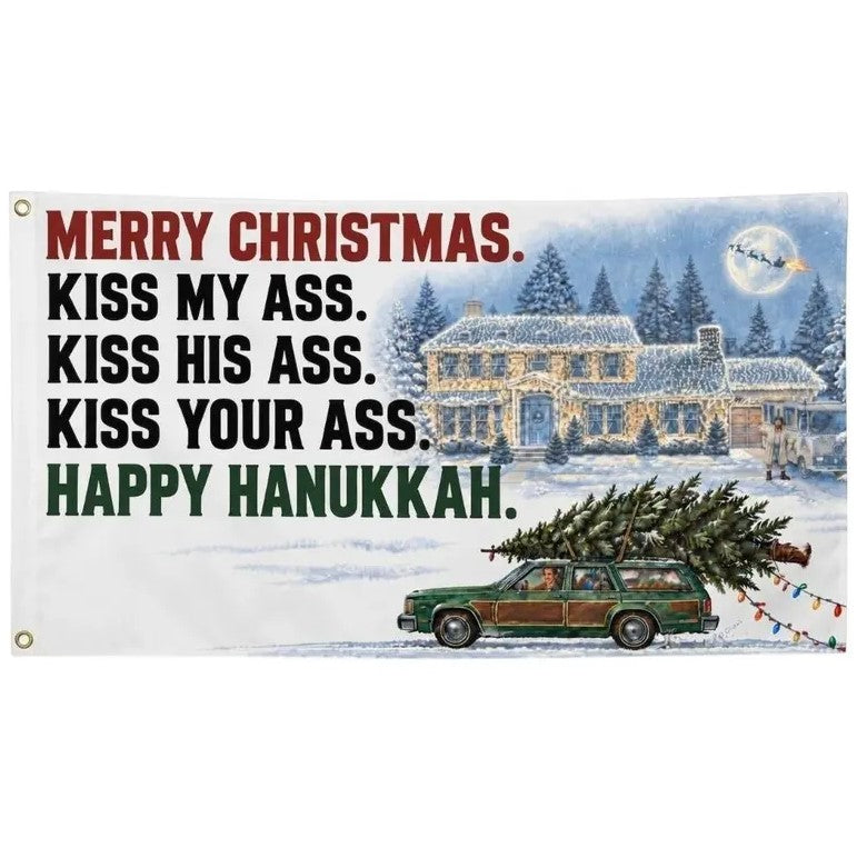 Funny Merry Christmas Happy Hanukkah Holiday Flag