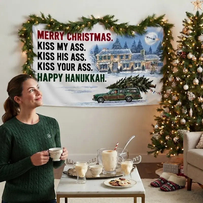 Funny Merry Christmas Happy Hanukkah Holiday Flag