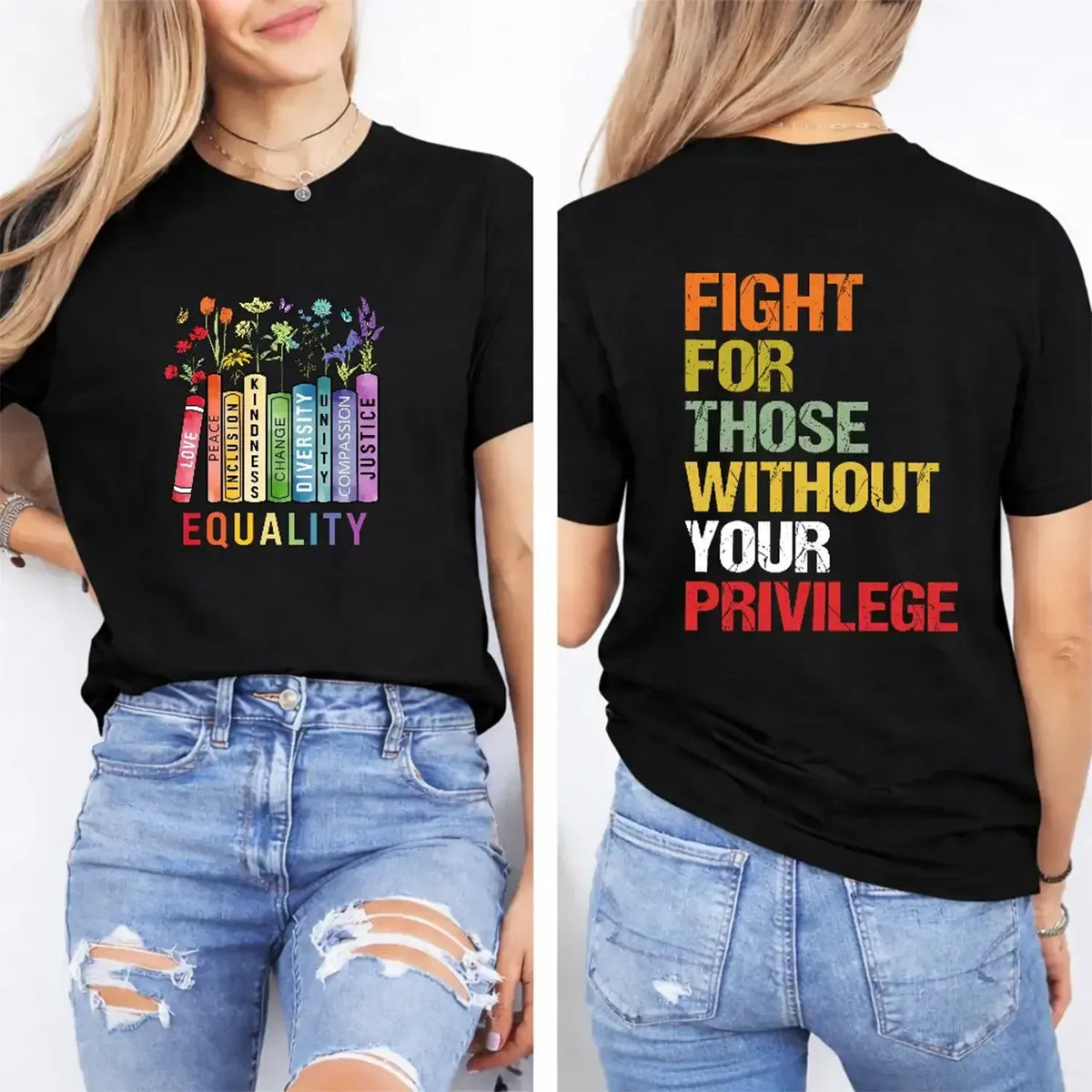 Colorful Books And Flowers Inspirational Graphic T-Shirt / Sweatshirt / Hoodie