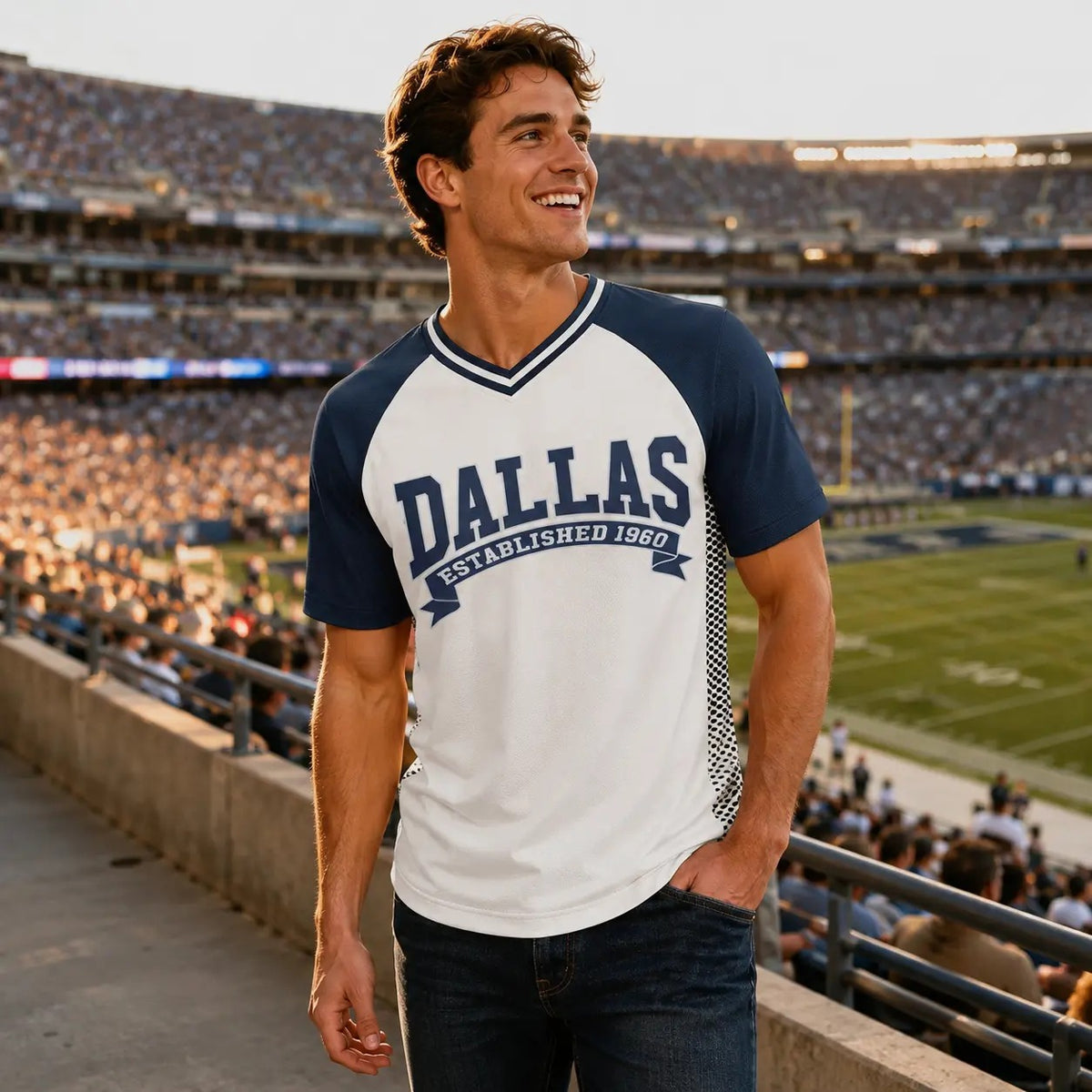 Vintage Football City Game Day V Neck Jersey