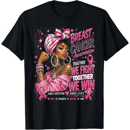 Together We Fight Black Woman Pink Ribbon Breast Cancer T-Shirt / Sweatshirt / Hoodie