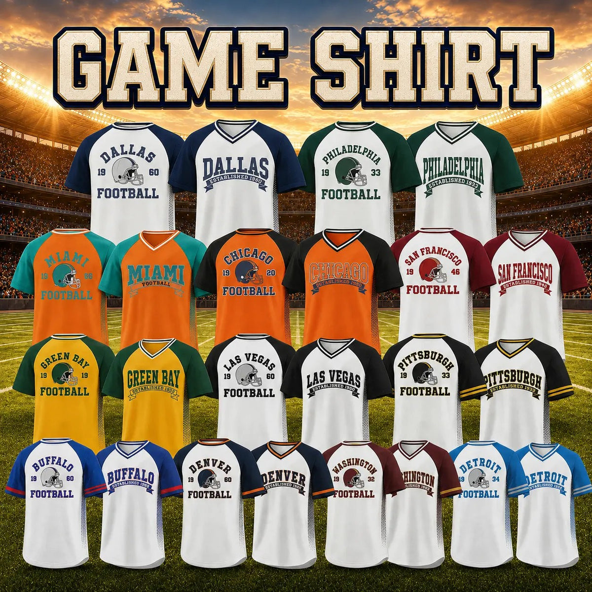Vintage Football City Game Day V Neck Jersey