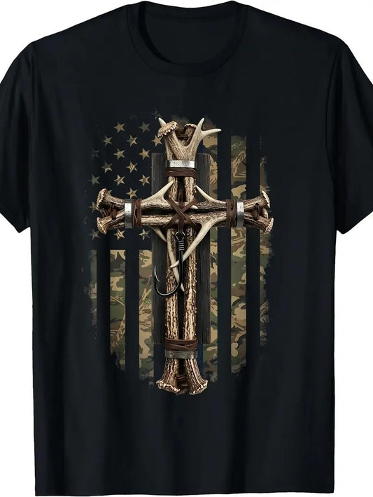 Camo Cross Deer Antlers Fish Hook T-Shirt / Sweatshirt / Hoodie