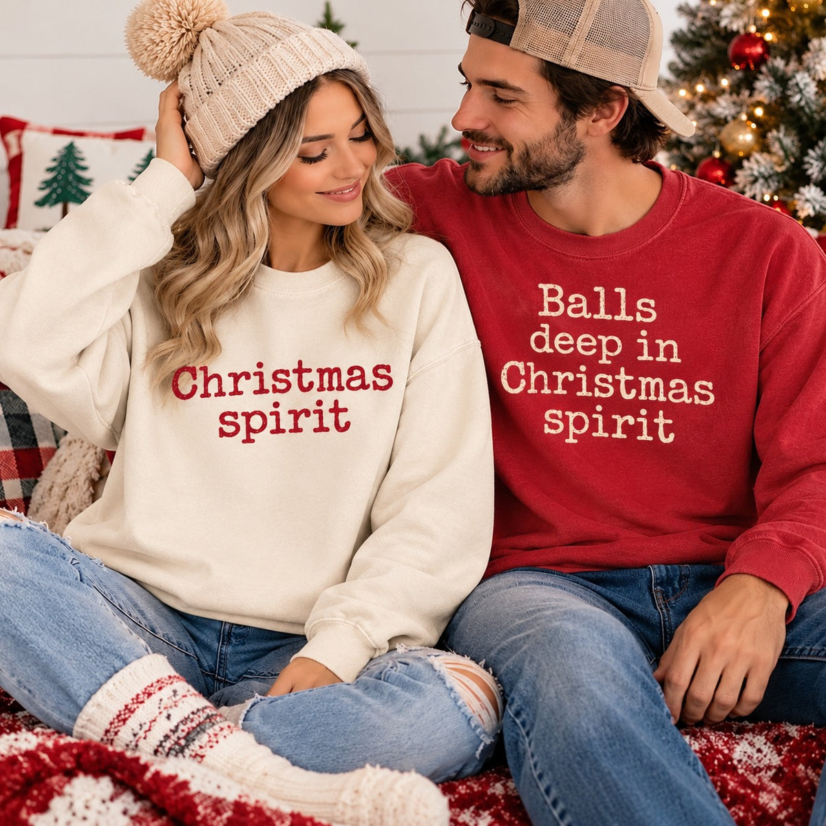 Funny Christmas Spirit Matching Couple T-Shirt / Sweatshirt / Hoodie