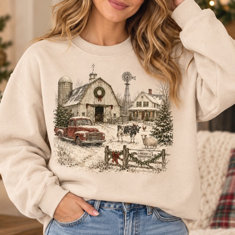 Vintage Christmas Farmhouse Snowy Barn T-Shirt / Sweatshirt / Hoodie