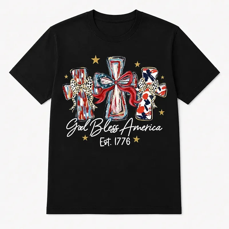 God Bless America Est 1776 Patriotic Cross Graphic T-Shirt / Sweatshirt / Hoodie