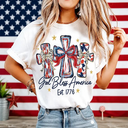 God Bless America Est 1776 Patriotic Cross Graphic T-Shirt / Sweatshirt / Hoodie