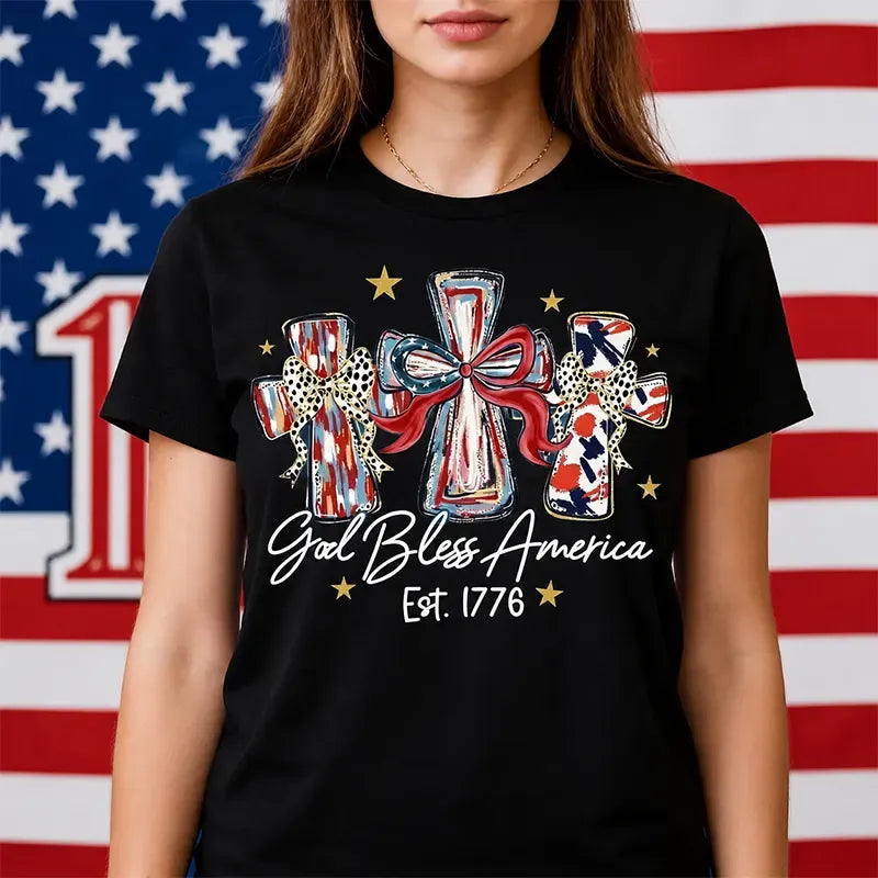 God Bless America Est 1776 Patriotic Cross Graphic T-Shirt / Sweatshirt / Hoodie
