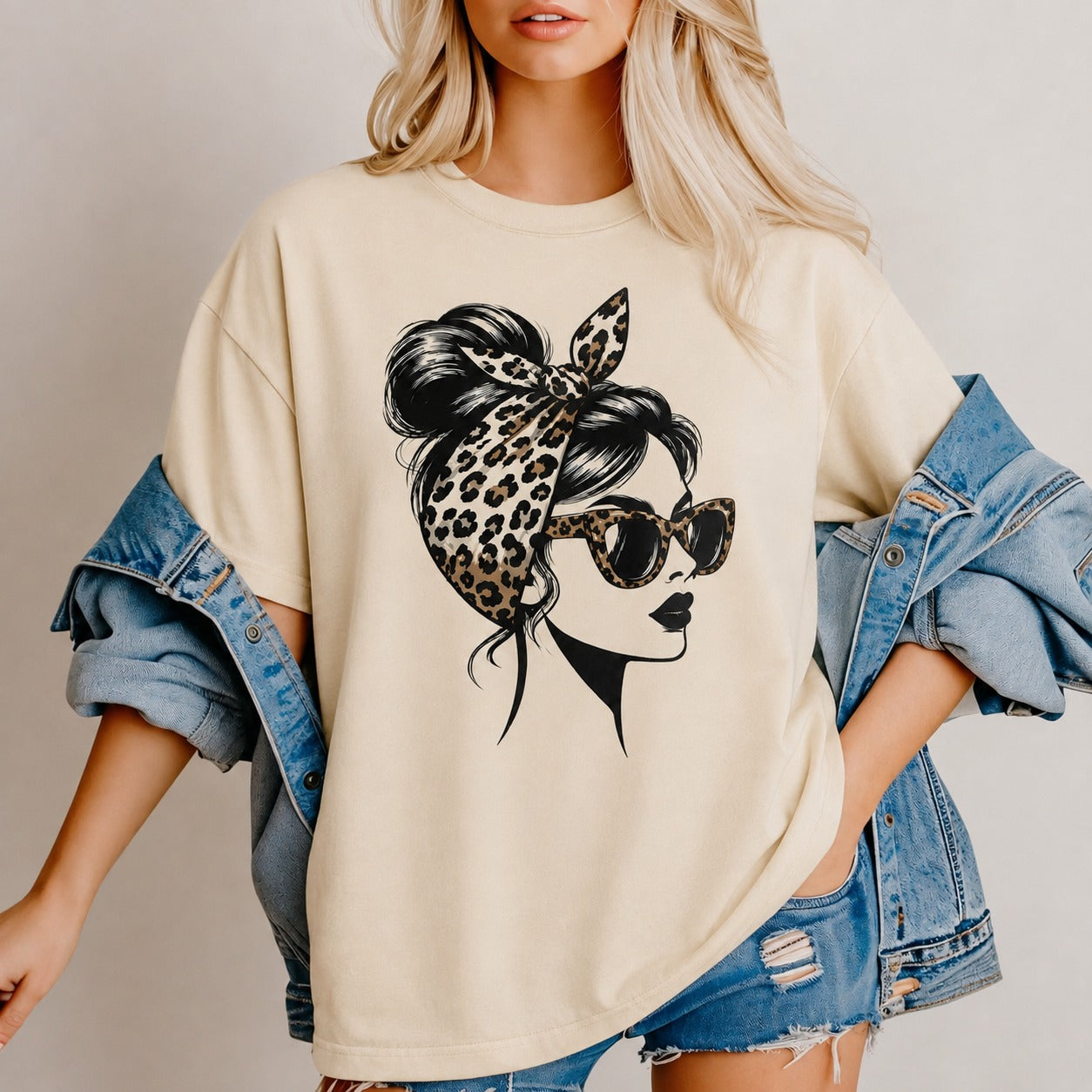Retro Messy Bun Leopard Bow Graphic T-Shirt / Sweatshirt / Hoodie